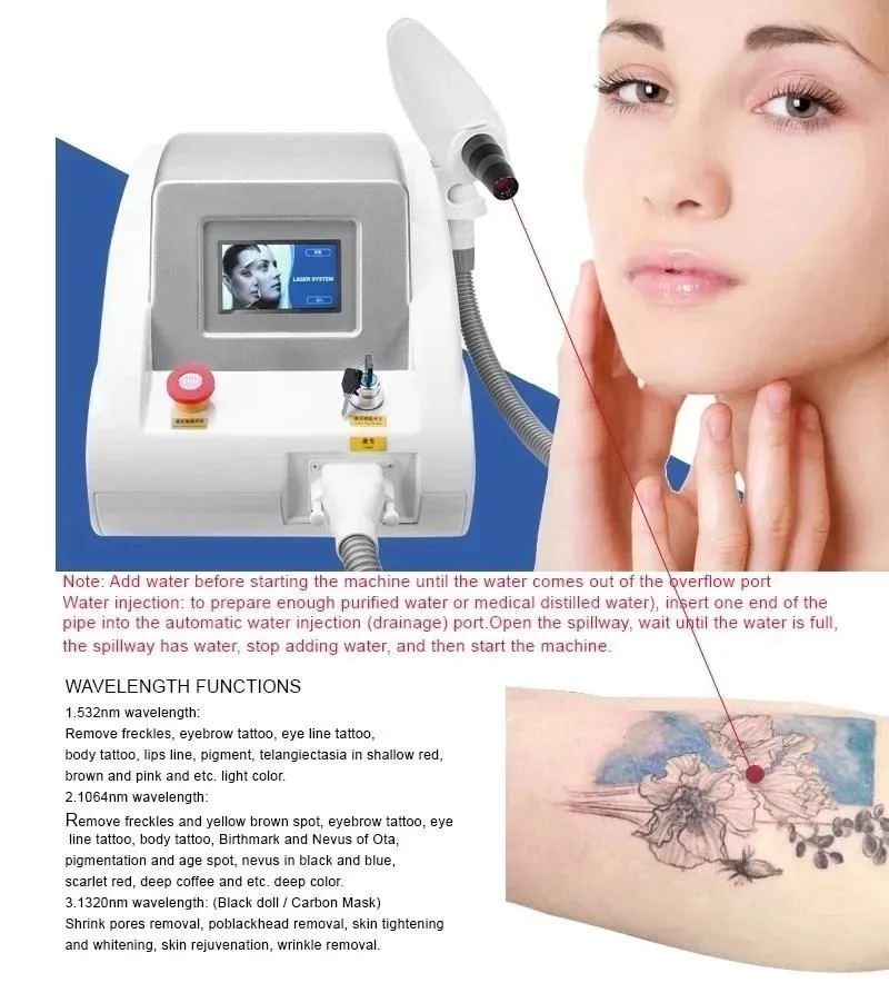 Terapeutisk ultraljudsmaskin Ny pico picosecond q-switched nd yag laser kolskalning tatuering speckle borttagning hud pigment fräknborttagningsmaskin