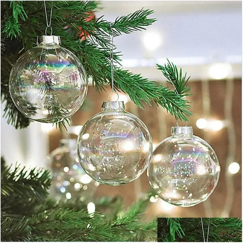 パーティーデコレーションパーティー装飾ガラスハンギングボールクリスマスツリードロップ装飾品虹色のつまらない球体ペンダント透明BAL DHU8V