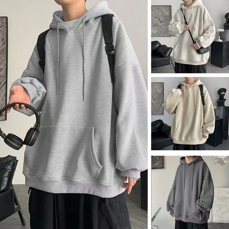 Hoodies للرجال Sweatshirts مقنعين سترة فضفاضة نسخة كورية من Trend Lazy Wind Top Sweater Student Hong Kong Solid Color Sweater Men 221119