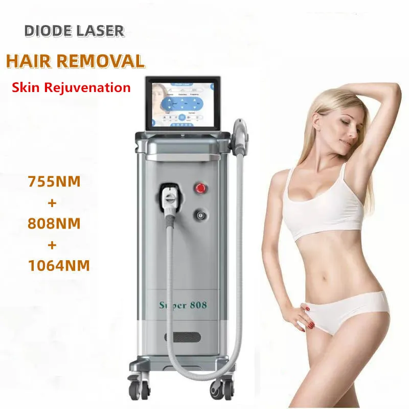 3 Wavelength 755 808 1064 nm Diode Laser Hair Removal Machine Skin Rejuvenation Painless Effective Ice Cooling Fast Light Super 808Nm Hair Remover Equipment