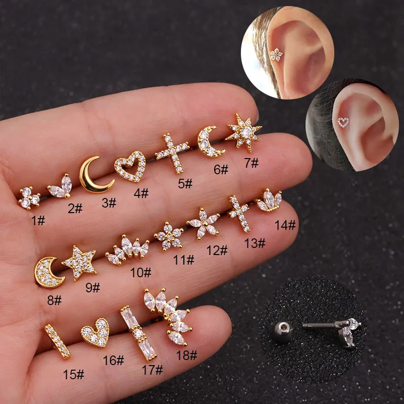 stud 1piece earcing arcing arcing for women المجوهرات الفولاذ المقاوم للصدأ القمر النجمة زهرة حرك الأم يوم 221119