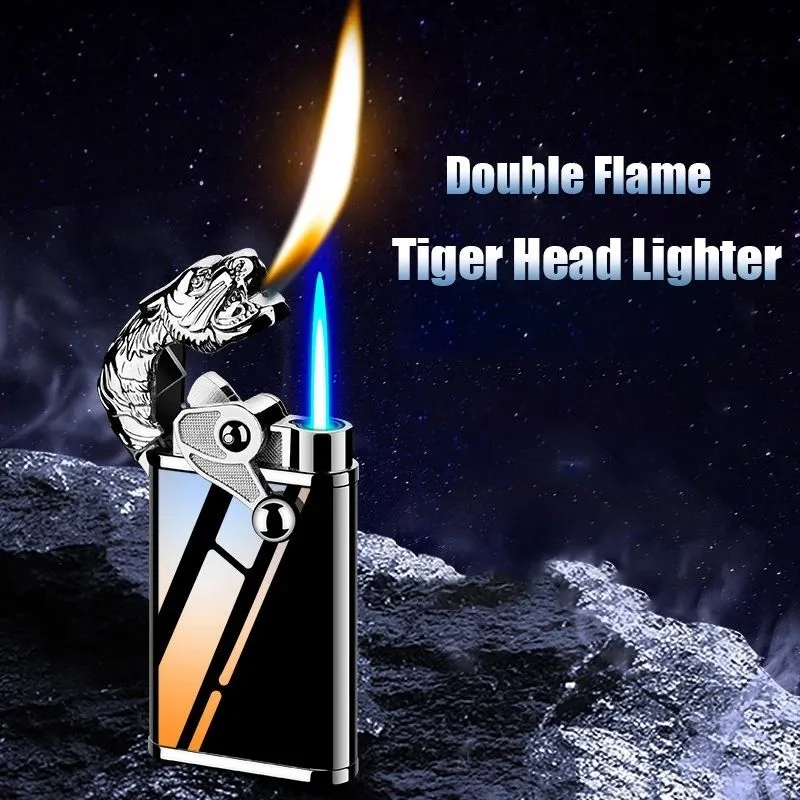 Yeni Torch Blue Flame Jet Daha Çakmak Metal Timsah Dolphin Daha hafif rüzgar geçirmez çift yangın dönüşümü sigara içmek daha hafif hediye aletleri