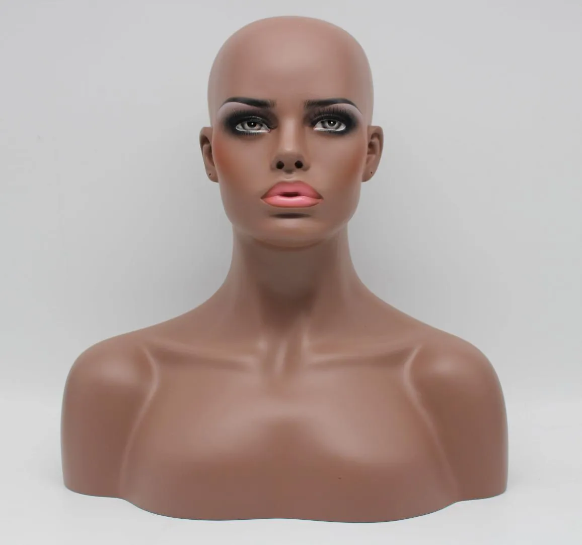 One Piece EMS Fiberglass African American Female Black Mannequin Head