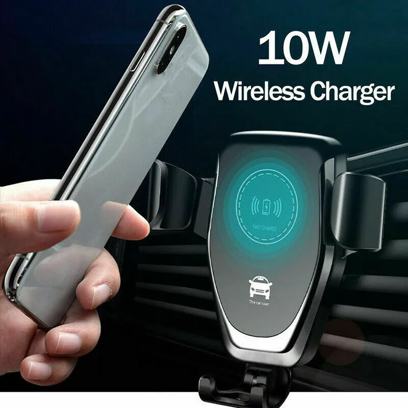 Bil Trådlös laddare 10W Qi Fast Charge Q12 Air Vent Auto Air Vent Mount Gravity Phone Holder för iPhone Samsung One -handen för att låsa frigöringsställaren