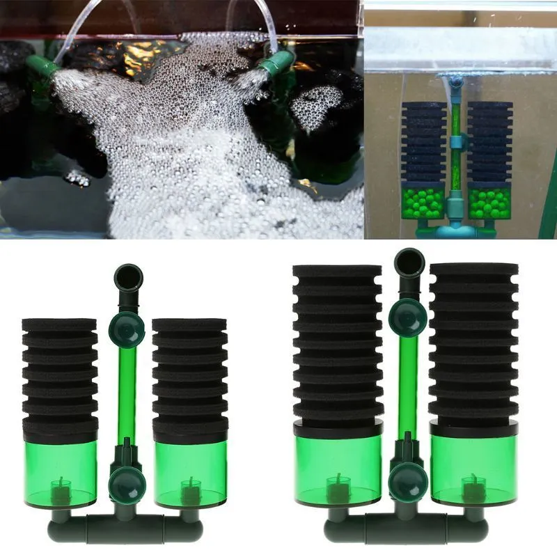 여과 가열 수족관 어항 새우 연못 생화학 스폰지 필터 미디어 에어 펌프 더블 헤드 W 흡입 컵 여과 필터 221119