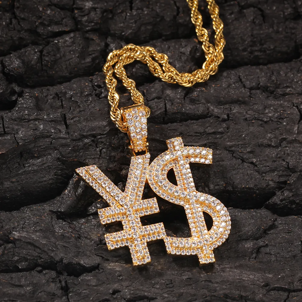 TopBling Hip Hop Dollar Symbole Pendentif Collier Véritable Plaqué Or Blanc Bijoux