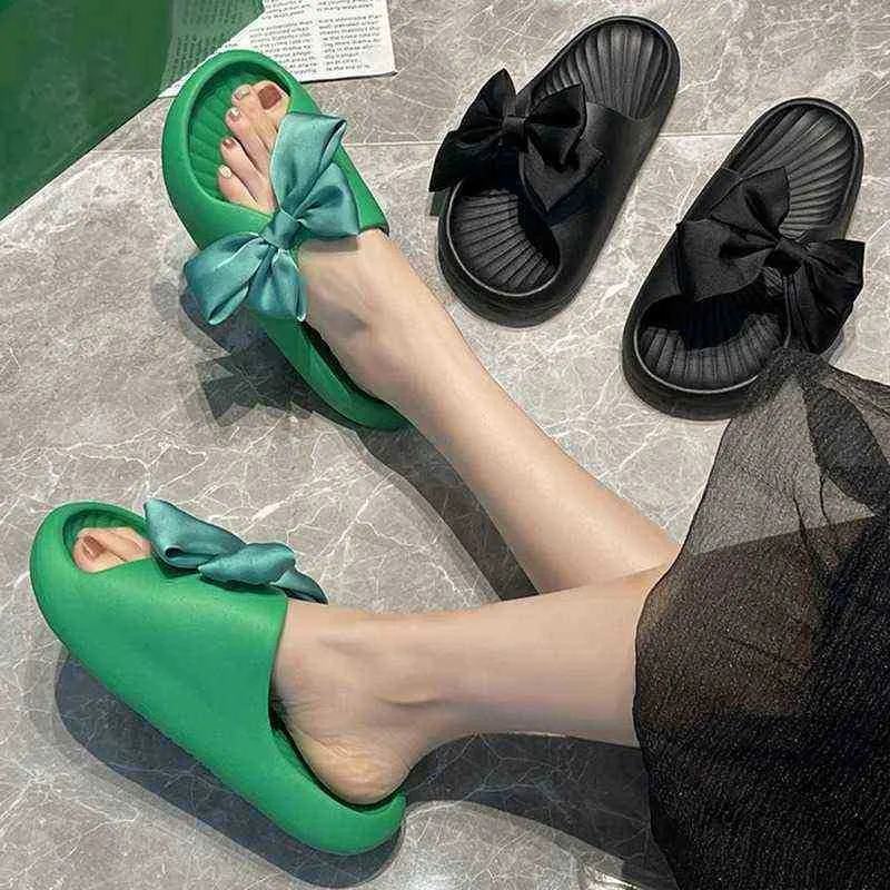 2022 Yeni Yaz Terlik Moda Yay Kapalı Sözsüz Yumuşak Eva Sole Sıradan Sandalet Plaj Ev Terlik Bayanlar Ayakkabı J220716
