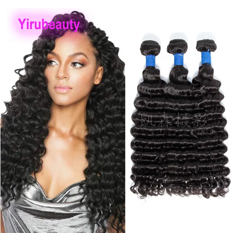 Extensions de cheveux malaisiens naturels Deep Wave, Double trame, amples, Deep Wave, tissage en lot de 3, 12A, couleur naturelle, 10 à 30 pouces