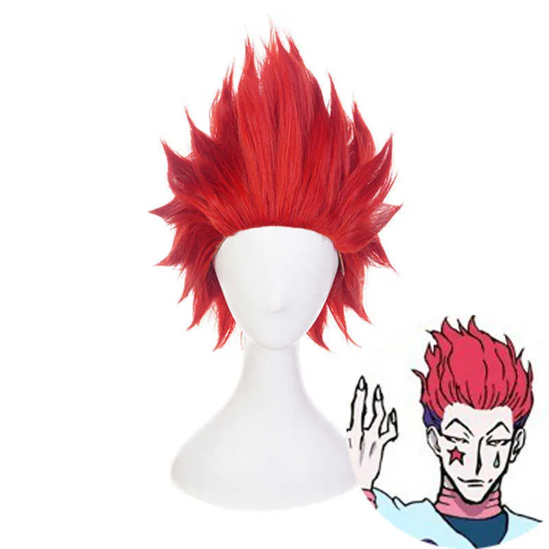 Cosplay Pruiken Hisoka Cosplay Pruik Hunter x Hunter Hisoka Kort Rood Hittebestendig Synthetisch Haar Pruik Pruik Cap T221104 T221104