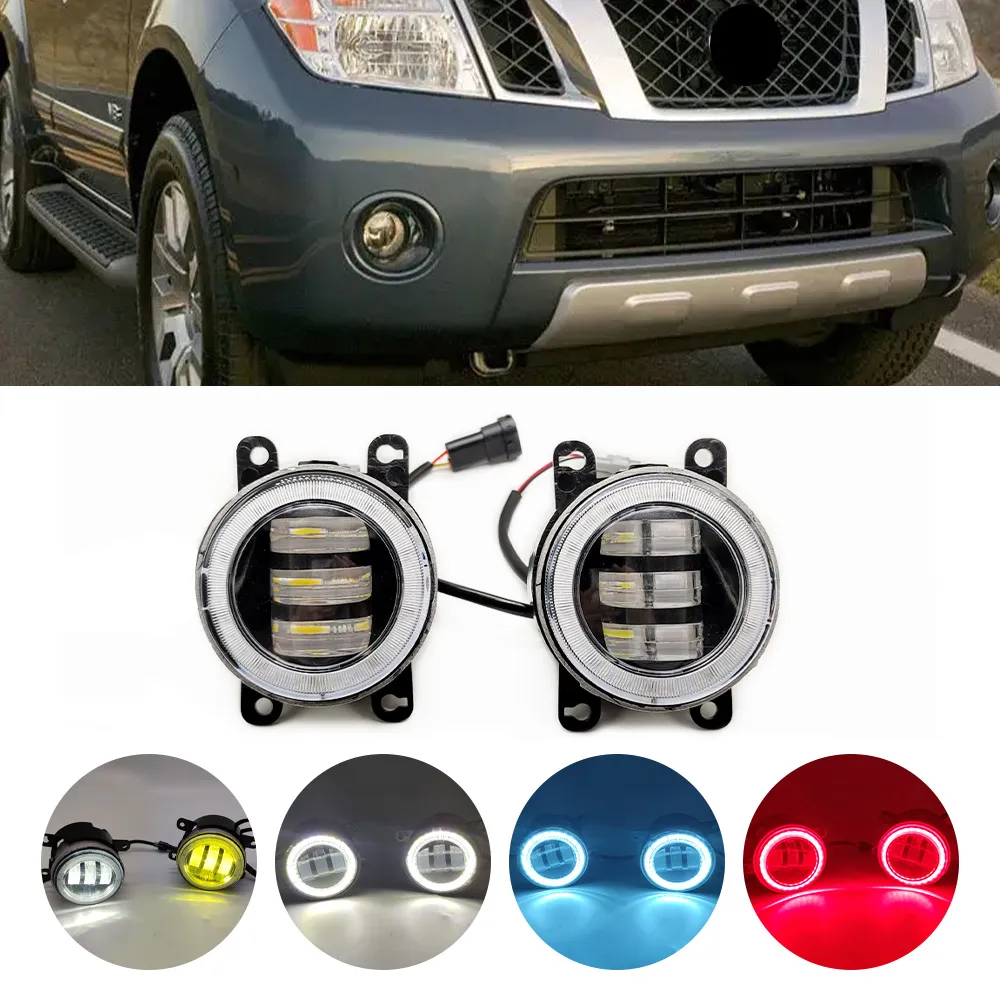 Противотуманные фары «ангельские глазки» в сборе для Nissan Pathfinder R51 2005-2012, передний бампер автомобиля, светодиодные линзы, противотуманные фары дневного света DRL 12 В