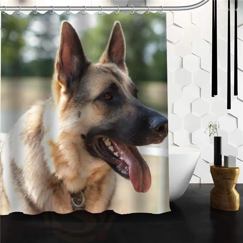 Rideaux de douche arrivée Design moderne salle de bain produit impression mignon animal de compagnie berger allemand chien Polyester rideau 152x180 cm 120x180 cm