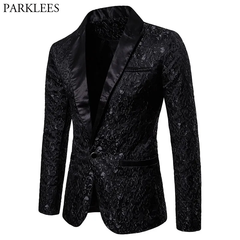Ternos masculinos blazers preto jacquard bronzeamento floral blazer marca de luxo único botão terno jaqueta festa de casamento palco traje homme 2xl 221118
