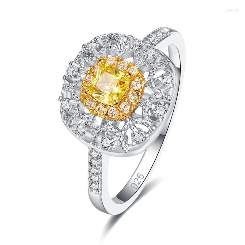 Wedding Rings Hainon Fashion Round Yellow Stone Anversasry For Women Vintage Jewelry Luxury Pave Crystal Ring Engagement Gift