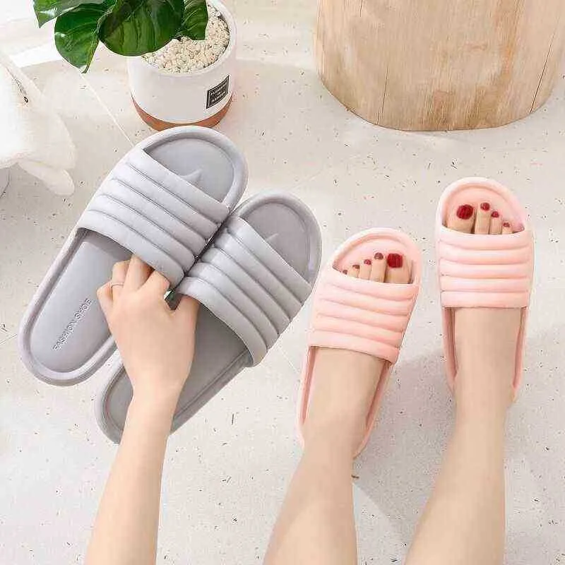 Women Home Soft Slippers Summer Floor Flat Shoes Eva Men Sandals Indoor Antislip Bathroom Slippers Stripe slides Wholesale J220716