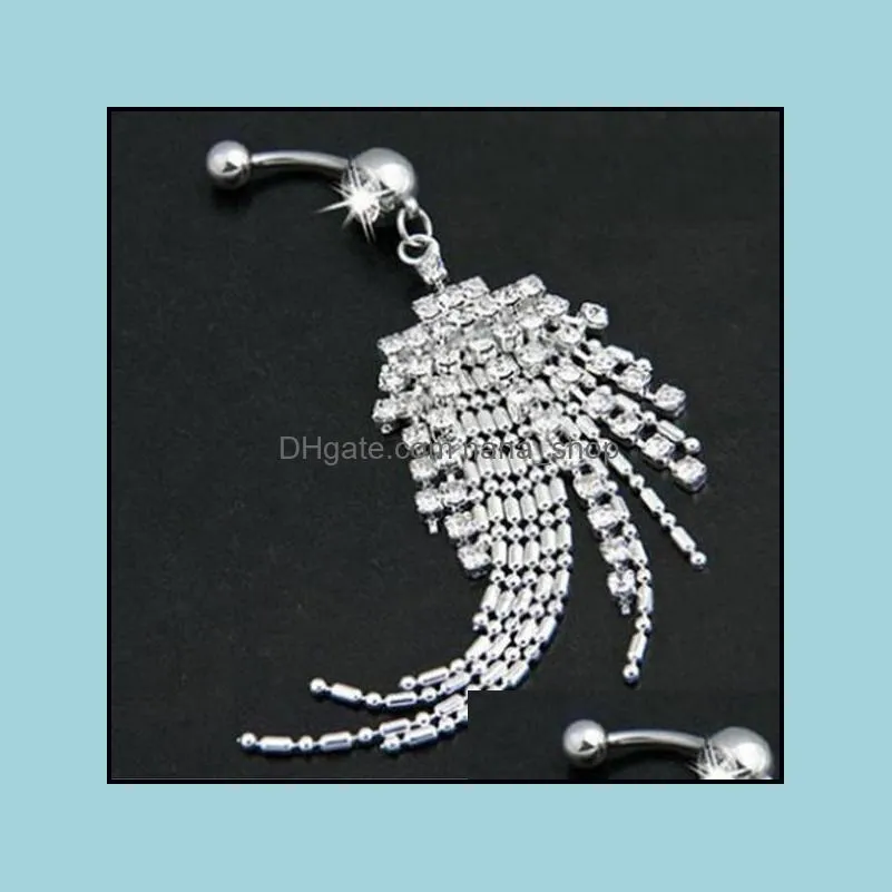 Navel Bell -knop Rings roestvrijstalen diamant tassel buikring mode sexy kristal doorboorde navel bel -knop ringen vrouwen juweel dht2p