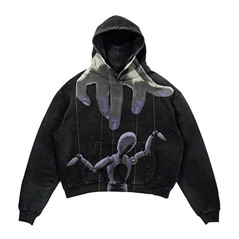 Sweat-shirts pour hommes Goth Winter Hommes et Femme Tops Pulls Casual Punk Marionnette Squelette Sweat Y2k Vêtements American Fashion T221114