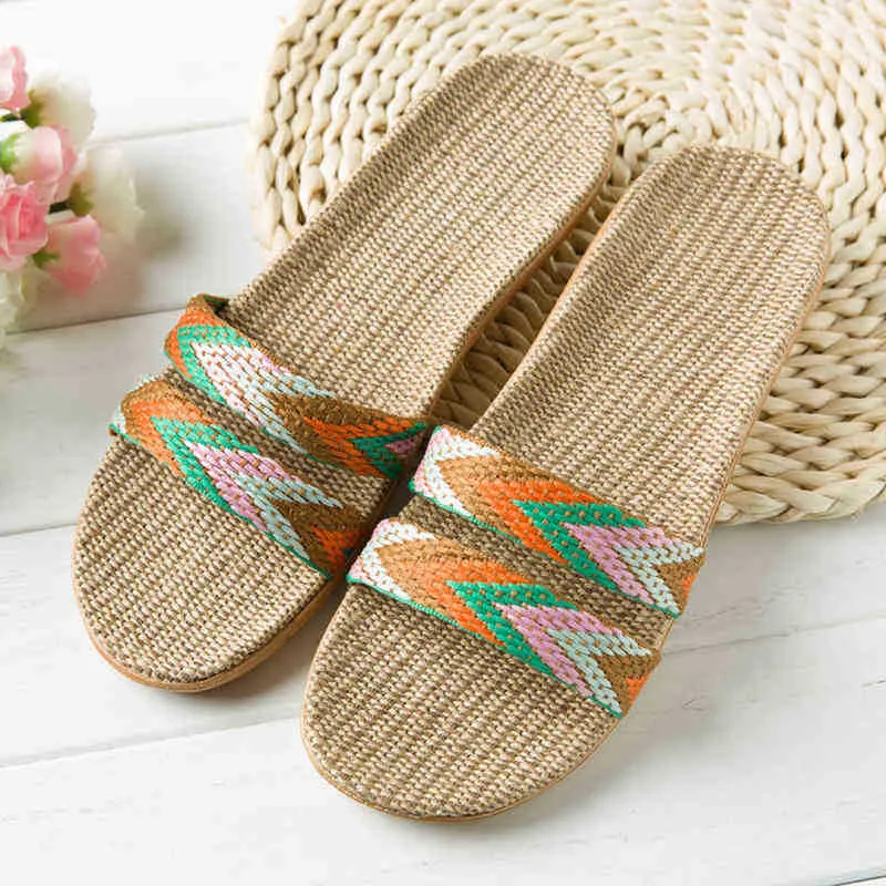 Nya sommarkvinnor tofflor linne tofflor strand sandaler badrum glider antislip tofflor mules skor kvinnor flip flops fn60 j220716