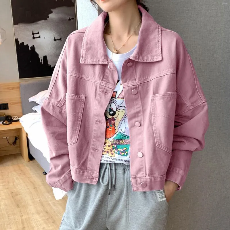 Женские куртки базовая укороченная джинсовая женщина женский корейский стиль простые винтажные джинсы с воротничками Coats Streetwear Casual Tops Chaqueta mujer