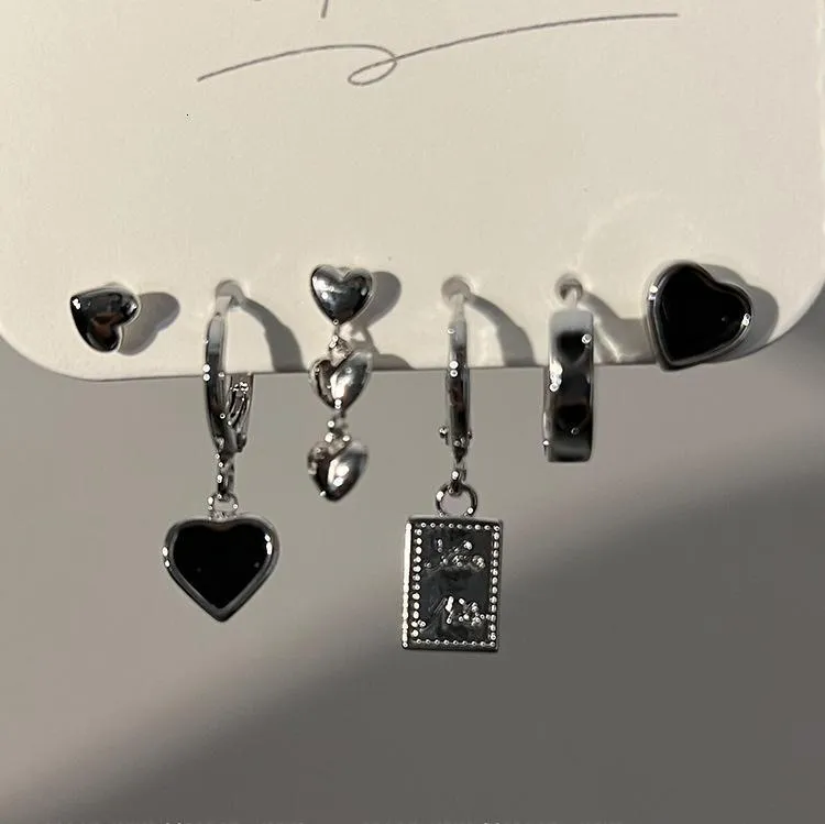 Urok 4pcsset srebrny kolor metalowy łańcuch frędzki miłość bodźce serce nieregularne geometryczne kolczyki wiśniowe dla kobiet prezenty biżuteria zestaw 221119
