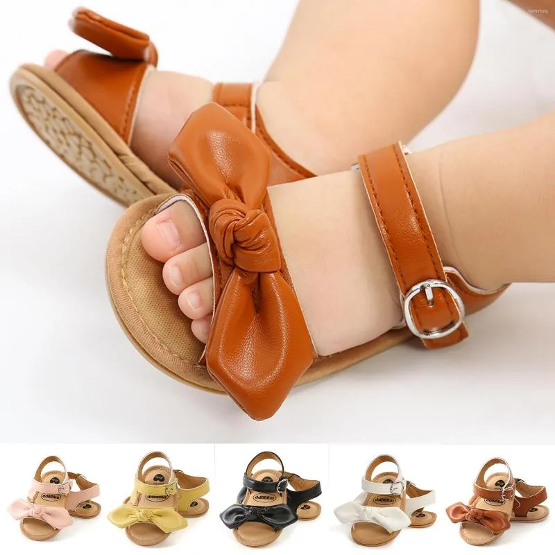 Premiers marcheurs enfant en bas âge enfants fille semelle souple chaussures de berceau antidérapantes nœud papillon couleur unie le sol sandales aux pieds nus 0-18 m