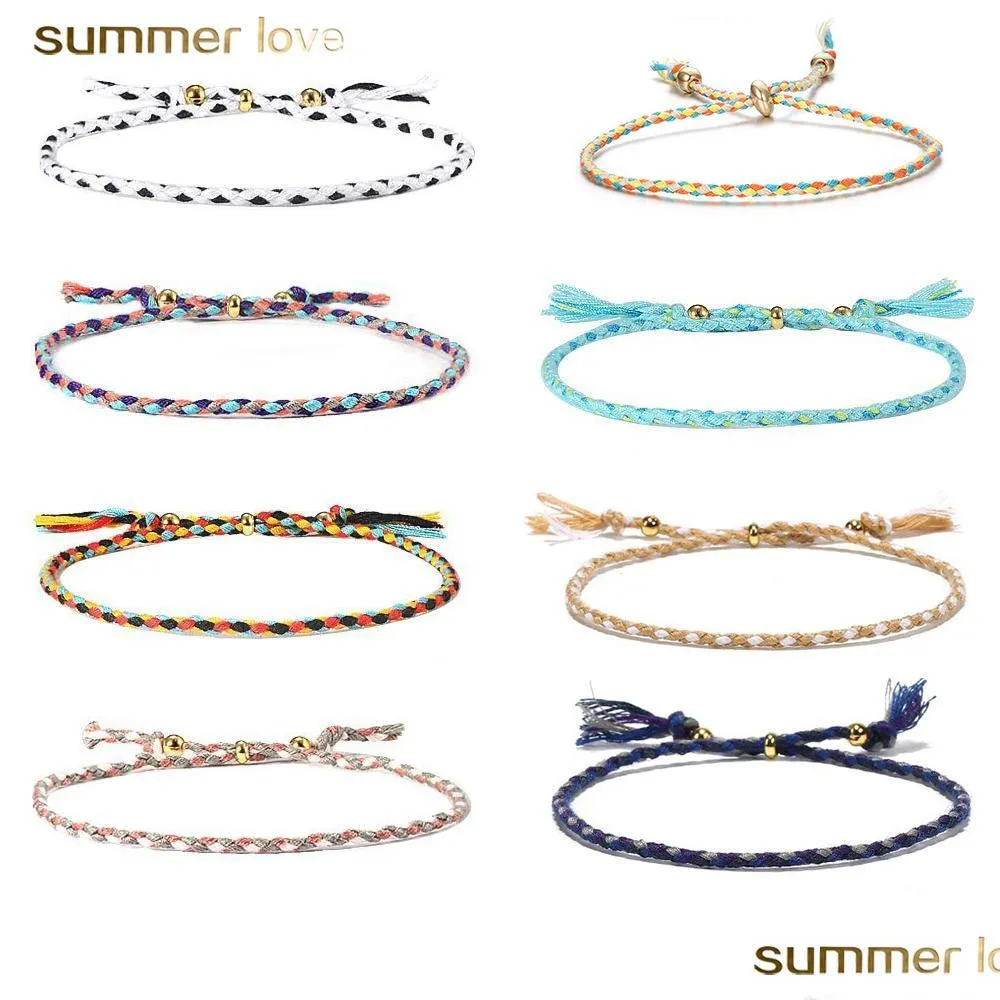 Bracelets de charme Bracelete de amizade com corda trançada tecida com cartão com card de linhas de linhas de poliéster Bohemian para homens dhjci