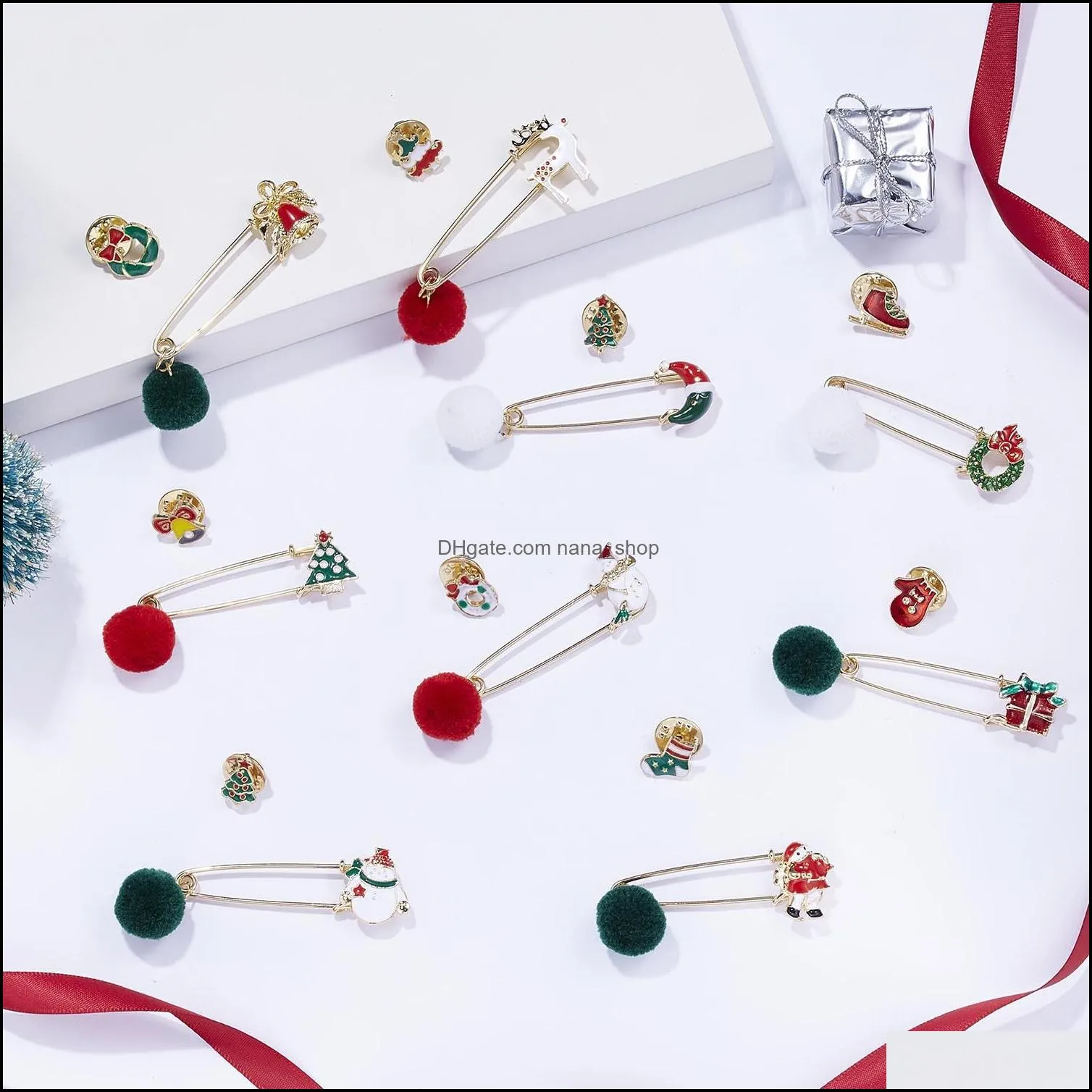 Pins Broschen Broschen Emaille Weihnachten Brosche Pins Pins Pelz Ball Schneemannbäume Brosche Revers Cor Set Fashion Schmuck Geschenk Drop Lieferung DH0ID