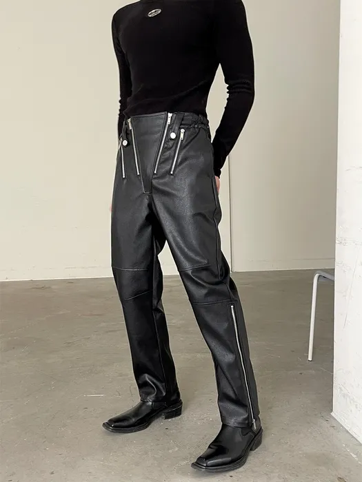 Pantalones para hombres Otoño Invierno Moda coreana Industria pesada Metal Cremallera Ajuste Pantalones de cuero para motocicleta 221119