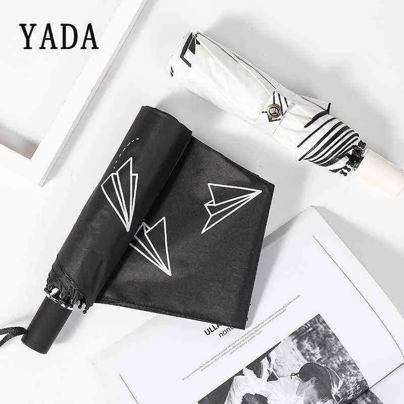 Yada Ins Zwart -wit papier Airplane paraplu vouwen voor vrouwen winddichte regenachtige parasol YD244 J220722