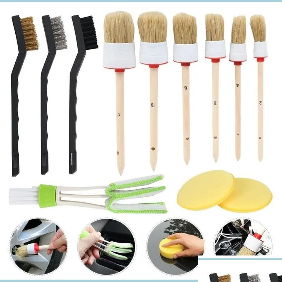 Cleaning Brushes Cleaning Brushes 12Pcs1Set Professional Car Interior Detail Brush Kit Motive Boar Hair Wheel Tools 2012149023037 Dr Dhp41