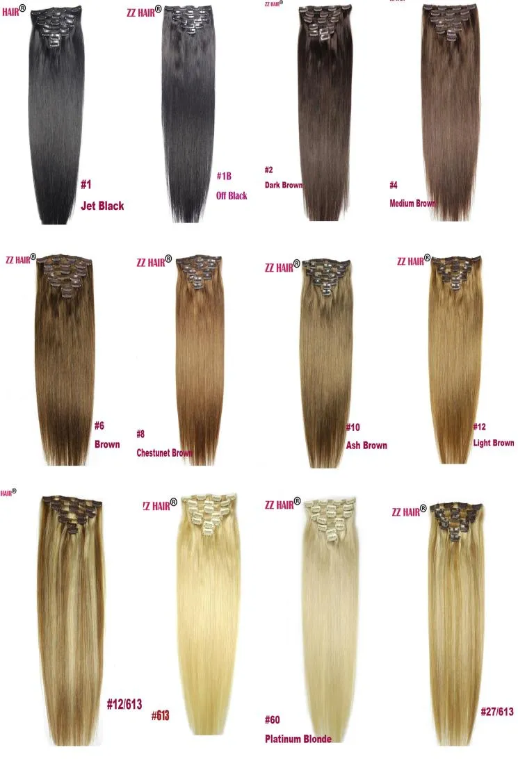 ZZHAIR 15quot 7pcs set 70g Clips inon 100 Brazilian Remy Human Hair Extension Full Head Natural Straight8887578