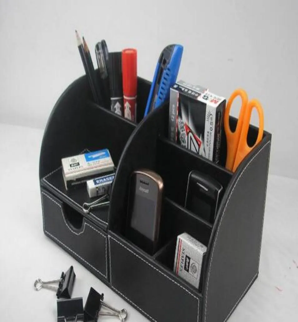 5Slot Wood Leather Multifunction Desk Stationery Organizer Pen Pencil Holder Storage Box Case Container Black Delivery A2593392031