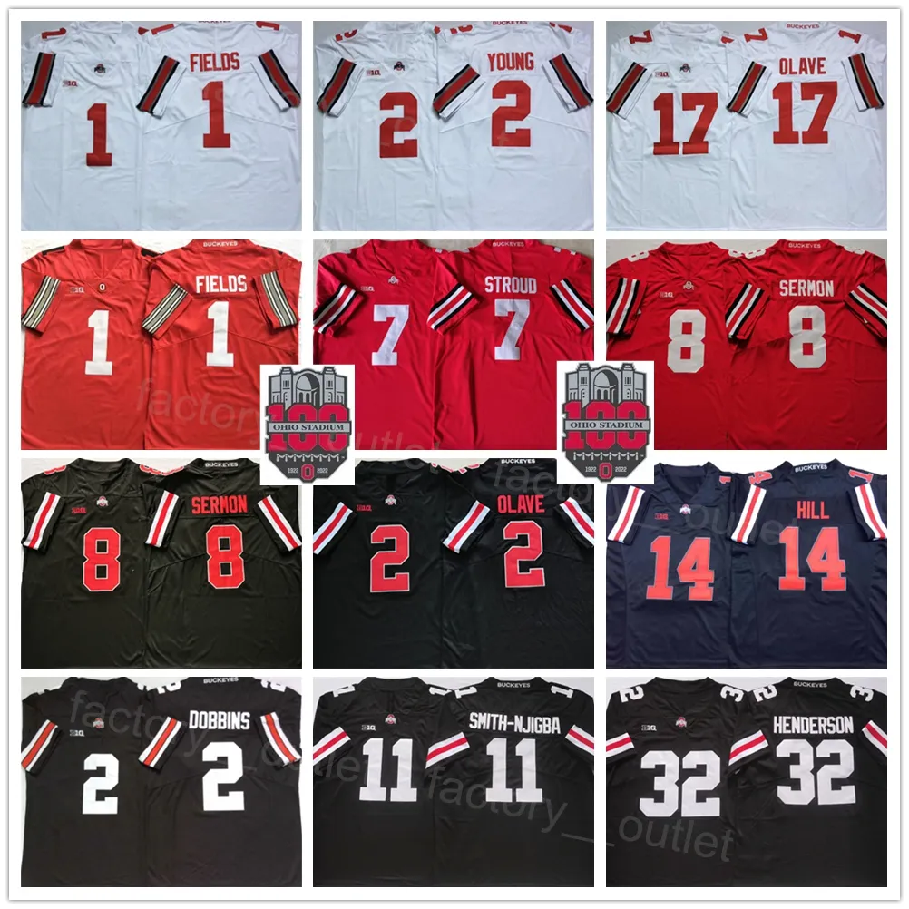 NCAA 100th Ohio State Buckeyes Football College 1 Justin Fields Jerseys 2 JK Dobbins 17 Chris Olave 8 Trey Sermon 14 KJ Hill 5 Garrett Wilson 33 Master Teague III Sewing