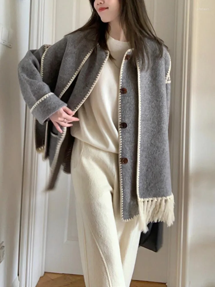 Vestes pour femmes 2022 automne et hiver tout-match design de mode tempérament écharpe col manteau