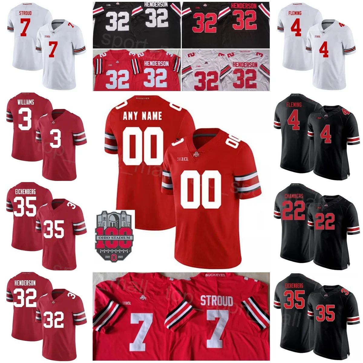 NCAA College Football 7 CJ Stroud Jersey 100th Ohio State Buckeyes 3 Miyan Williams 32 TreVeyon Henderson 18 Marvin Harrison 2 Emeka Egbuka 4 Julian Fleming Stitched