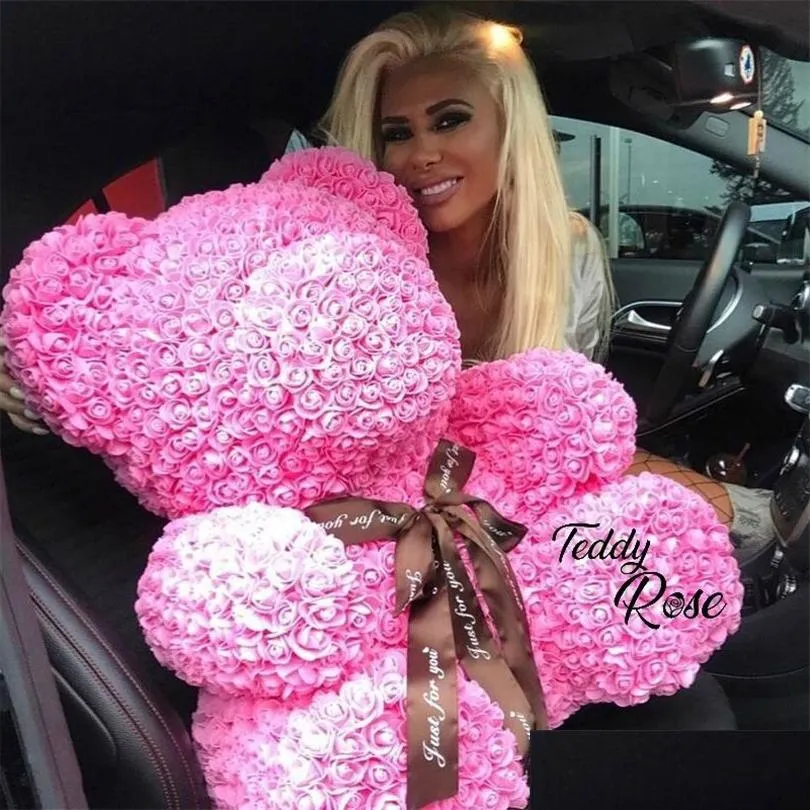 Dekoracyjne kwiaty wieńce Walentynki Prezent 40 cm Red Rose Teddy Niedźwiedź Kwiat sztuczny dekoracja Prezenty świąteczne Kobiety T200103 DHG1Q