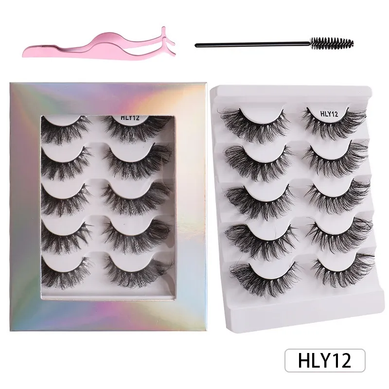 Thick Natural Curly False Eyelashes Extensions with Brush and Tweezer Handmade Reusable Multilayer 3D Fake Lashes Full Strip Eyelashes Messy Crisscross Lash