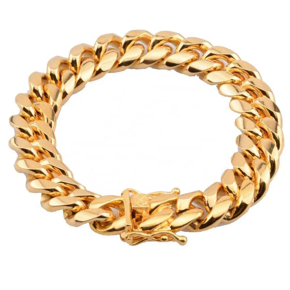 Charm Bracelets PVD plating gold thin cuban link chain bracelets for men digns