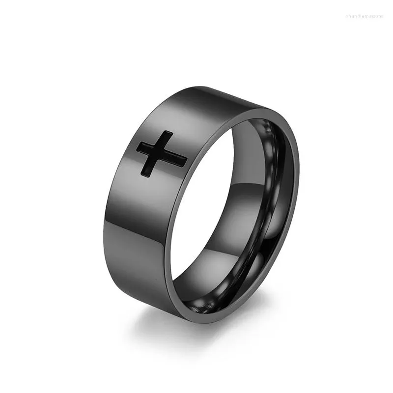 Cluster Rings Simple Cross Titanium Couple Romantic High Quelity Fine Stainless Steel Male Female Ring Polished No Fading JZ623