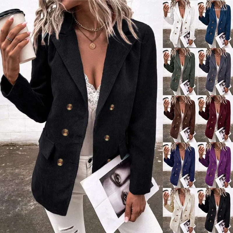 Women's Suits Women's Top Solid Color Long Sleeve Coat Blazer 2022 Autumn Winter Double Breasted Button Jacket