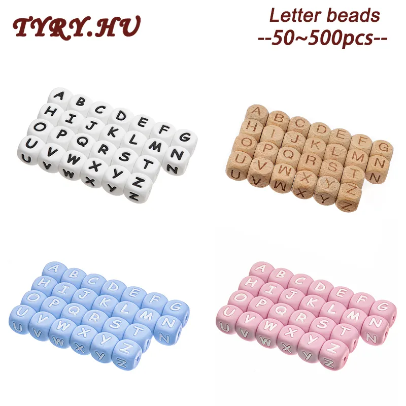 Baby Tanders Toys Tyryhu 50500st 12mm Silikonbokstäver Pärlor BPAFREE Colorful Alphabet Silicone tuggpärlor Diy Baby Toing Toy Accessories 221119
