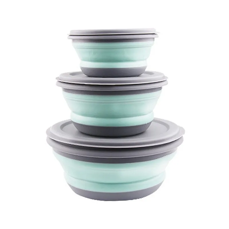 3st Silicone Lunch Box Set For Travel Outdoor Camping Table Set Portable Sallad Bowls With Lock f￶r vandringslatningstillbeh￶r 1223650