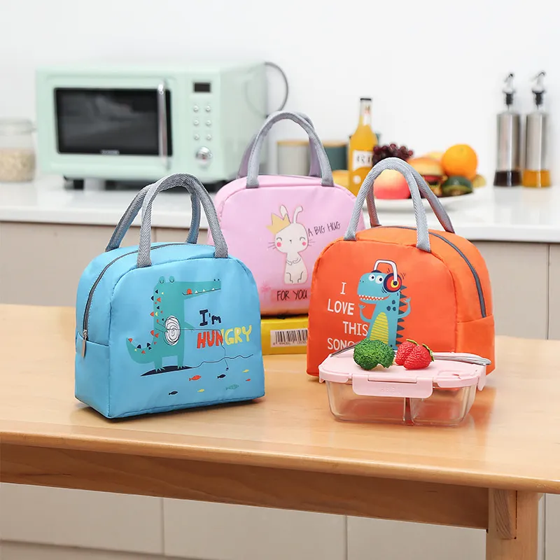 Isolierte Lunchtasche, tragbar, mit Cartoon-Aufdruck, wärmeisolierte Lunchbox, Reise-Notwendigkeit, Picknicktasche für Kinder, Studenten, Jungen und Mädchen