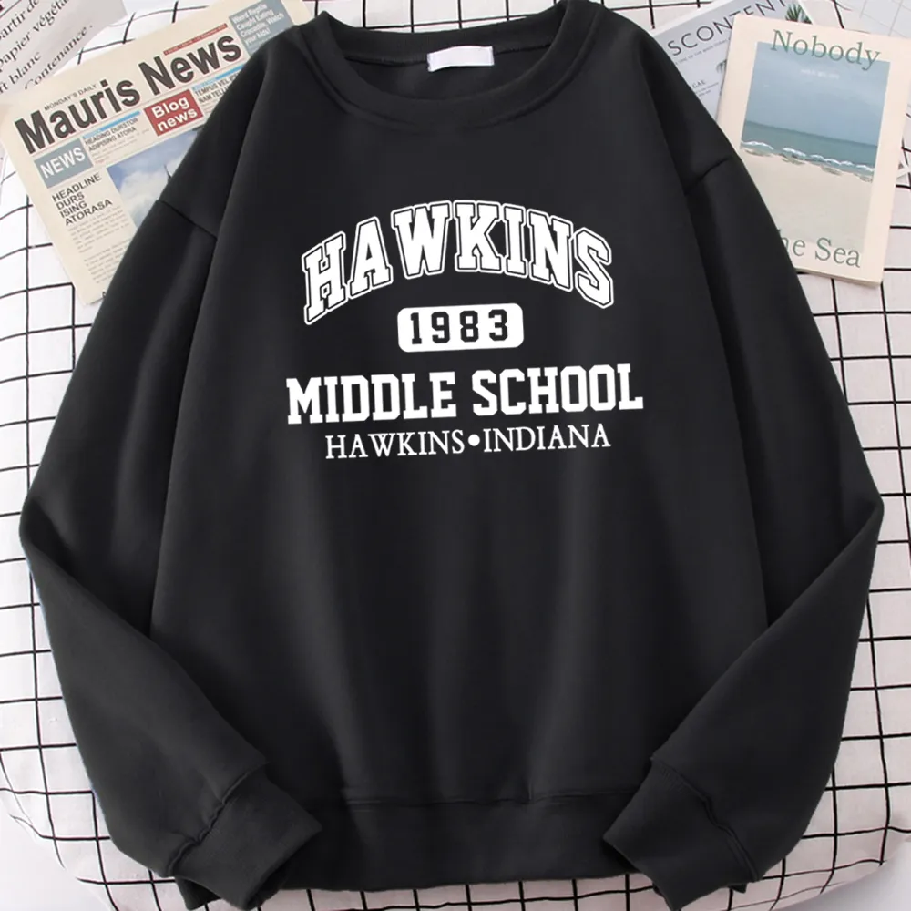 Herrtröjor tröjor varumärke 1983 Middle School Print Men Autumn Fleece Overdimasy Hoodie Crewneck Hip Hop Clothes Warm 221119