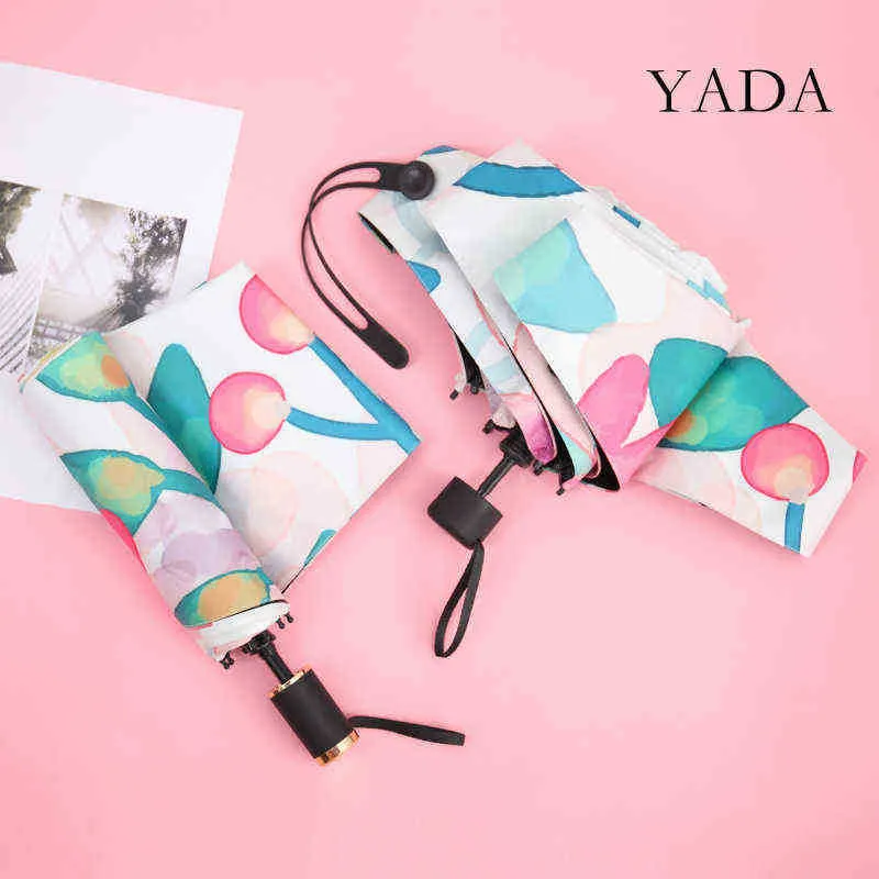 Yada Fashion Flower Mönster Rainy Paraply Foldbar regntät för kvinnor Skydd YD200127 J220722