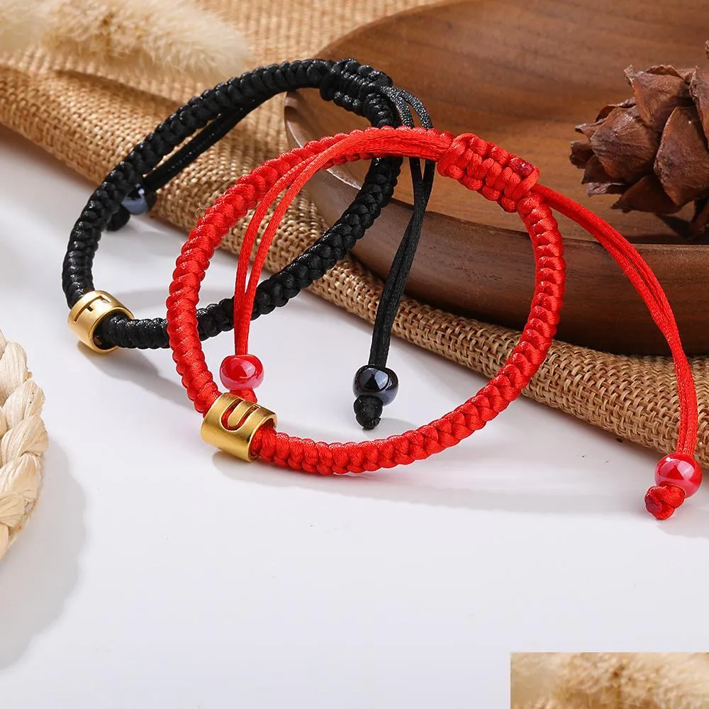 Charm Bracelets Handmade Rope Braided Bracelet Red Black Tibetan Buddhist Love Lucky Mexican Friendship Letter Charm Bracelets For W Dhin5