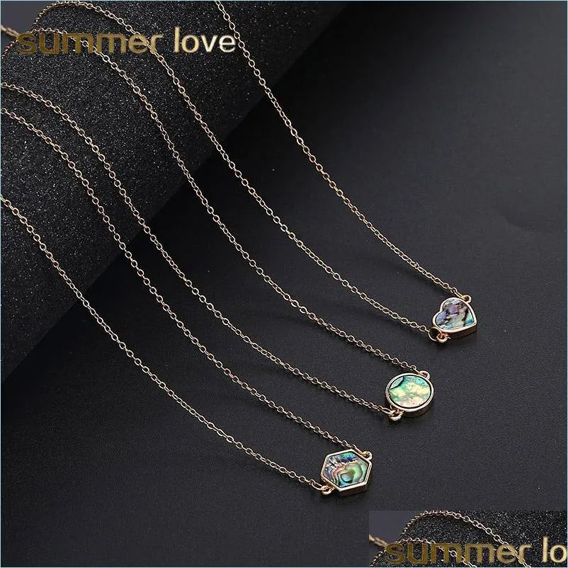 Pendant Necklaces Simple Clavicle Chain Necklace Small Round Heart Cross Hexagons Pendant For Women Girl Gold Choker Party Jewelry D Dhahm