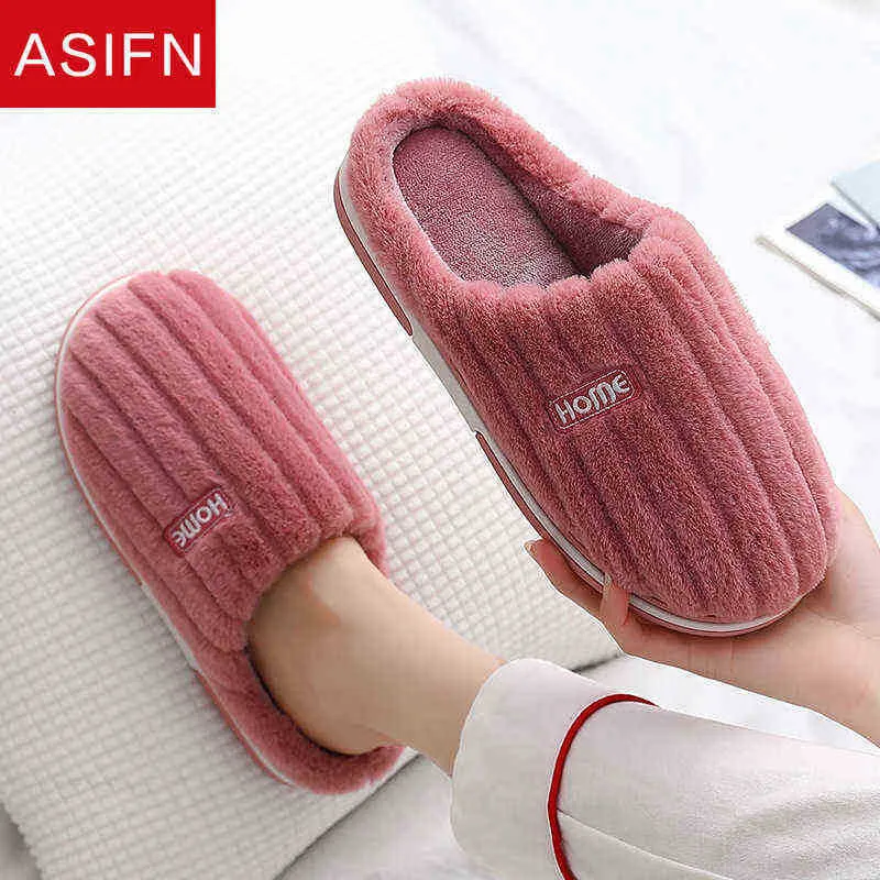 Asifn Cotton Slippers Female Plush Winter Indoor AntiSlip Couple Homecoming Postpartum Household Women Cotton Shoes J220716