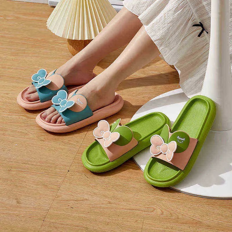 Women Summer Cute Cartoon Bows Grass Slippers Couples Wearing Soft Sandals Outside the House For Men And Women J220716