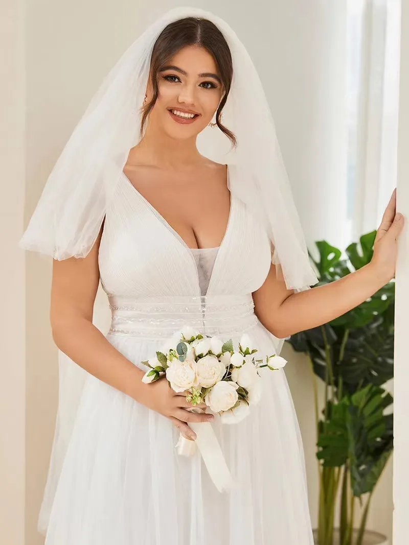 Abito da sposa bianco con scollo a V profondo e scollo a V taglie forti AIV16