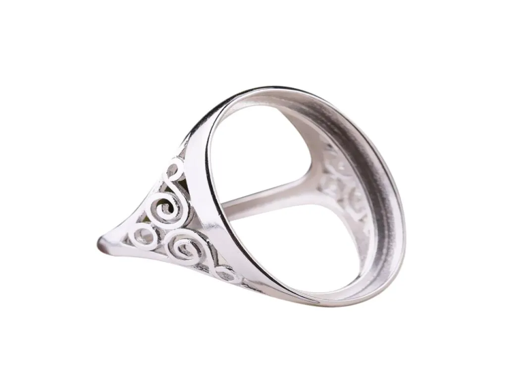 925 STERLING Silver Women Men Engagement Weddinig Ring 16x22mm Cabochon Semi Mount Vintage Anillo vintage Joyería Fina DIY Stone5516579
